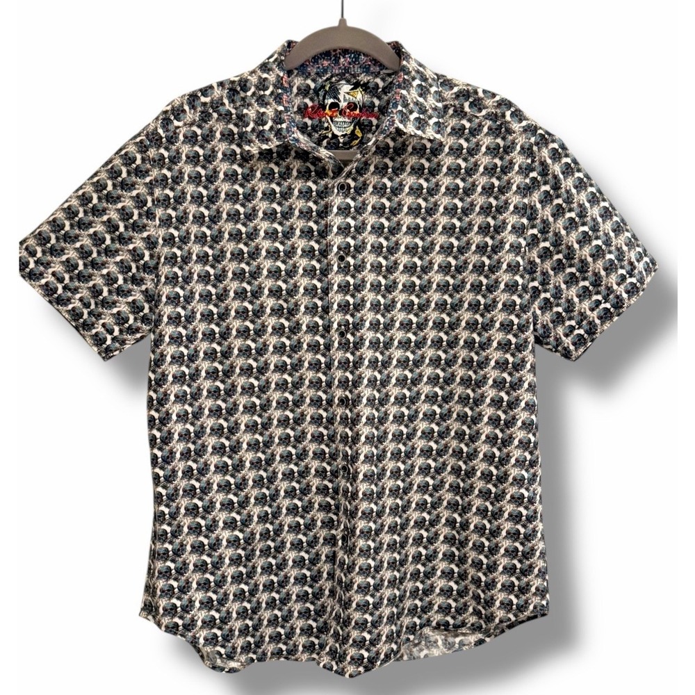 Robert‎ Graham Shirt Mens Large Skull Short Sleeve Button Up Cotton Classic Fit